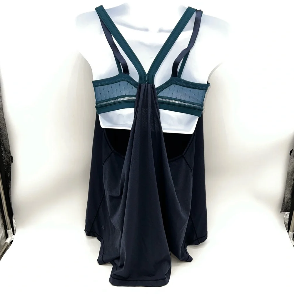 Lululemon Athletica Women’s Deep Blue Tank Top w/Teal Built in Bra-Size 8 - Picture 4 of 10
